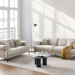 Wyld And Coco Luxenest Sofa Set 2-Seater And 3-Seater Taupe Polyester Fabric With Adjustable Headrests - thumbnail 2