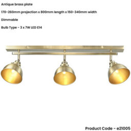Loops Antique Brass Ceiling Spot Light - 3 X 7W Led E14 Bar Plate - Dimmable Modern Industrial Style - thumbnail 2