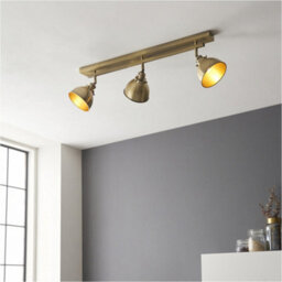 Loops Antique Brass Ceiling Spot Light - 3 X 7W Led E14 Bar Plate - Dimmable Modern Industrial Style - thumbnail 3