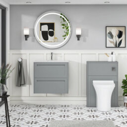Royal Bathrooms Elmore 600mm Traditional Wall Hung 2 Drawer Bathroom Vanity Unit With Sintered Stone Basin Sink - Matt Pebble Grey - thumbnail 4