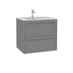 Royal Bathrooms Elmore 600mm Traditional Wall Hung 2 Drawer Bathroom Vanity Unit With Sintered Stone Basin Sink - Matt Pebble Grey - thumbnail 6