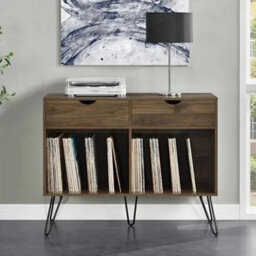 2 Drawer Turntable Bookcase Unit Stand In Walnut - thumbnail 3