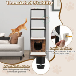 Costway Large Cat Litter Box Enclosure Hidden Cat Washroom With Storage - thumbnail 5