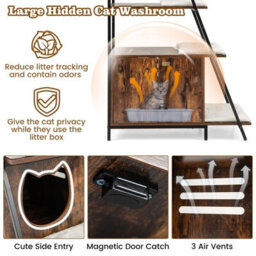 Costway Large Cat Litter Box Enclosure Hidden Cat Washroom With Storage - thumbnail 7