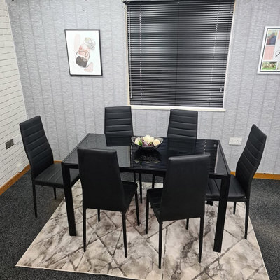 Glass Dining Table Set 6, Kitchen Dining Set For 6 Black Table With 6 Leather Chairs Furniture Kosy Koala - image 1