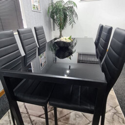 Glass Dining Table Set 6, Kitchen Dining Set For 6 Black Table With 6 Leather Chairs Furniture Kosy Koala - thumbnail 8