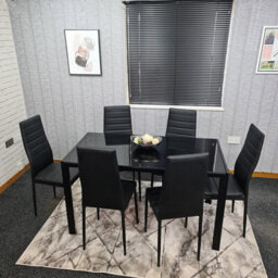 Glass Dining Table Set 6, Kitchen Dining Set For 6 Black Table With 6 Leather Chairs Furniture Kosy Koala - thumbnail 1
