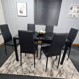 Glass Dining Table Set 6, Kitchen Dining Set For 6 Black Table With 6 Leather Chairs Furniture Kosy Koala - thumbnail 3