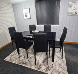 Glass Dining Table Set 6, Kitchen Dining Set For 6 Black Table With 6 Leather Chairs Furniture Kosy Koala - thumbnail 2