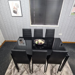 Glass Dining Table Set 6, Kitchen Dining Set For 6 Black Table With 6 Leather Chairs Furniture Kosy Koala - thumbnail 5