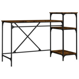 Berkfield Desk With Shelves Smoked Oak 135X50X90 Cm Engineered Wood&iron - thumbnail 2