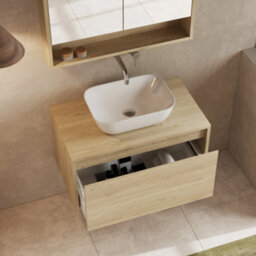 Banyetti Mino 800mm Wall Hung Vanity Unit With Matching Worktop - Natural Oak - thumbnail 3