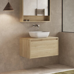Banyetti Mino 800mm Wall Hung Vanity Unit With Matching Worktop - Natural Oak - thumbnail 2