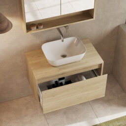 Banyetti Mino 800mm Wall Hung Vanity Unit With Matching Worktop - Natural Oak - thumbnail 4
