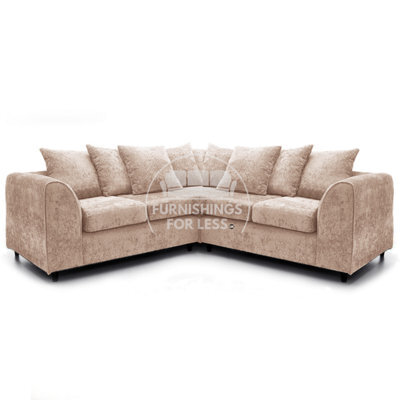 Furnishings For Less UK Monaco Chenille Fabric 5 Seater L Shaped Corner Sofa  Beige