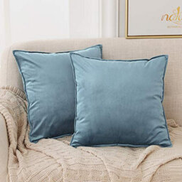 Deconovo Pack Of 2 Large Crushed Velvet Cushion Covers With Invisible Zipper 65Cm X 65Cm Slate Blue - thumbnail 1