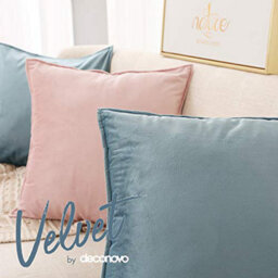 Deconovo Pack Of 2 Large Crushed Velvet Cushion Covers With Invisible Zipper 65Cm X 65Cm Slate Blue - thumbnail 2