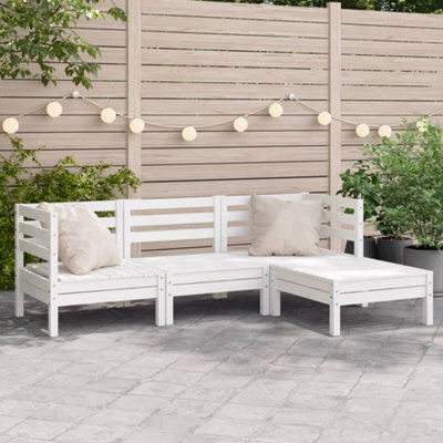 Walplus Garden Sofa 3-Seater With Footstool White Solid Wood Pine - image 1