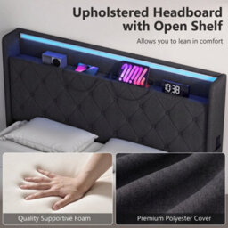 Homcom Lift Up Storage Bed Frame With Rgb Led Lights, 135 X 190Cm, Black - thumbnail 7