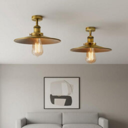 Pack 2 Vintage Semi Flush Mount Ceiling Light With E27 Base Metal Shade For Kitchen, Living Room Yellow Brass Without Bulb - thumbnail 4