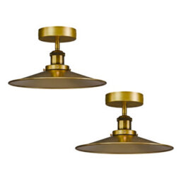 Pack 2 Vintage Semi Flush Mount Ceiling Lights E27 Base Yellow Brass Lampshade Ceiling Lamp For Kitchen, Living Room