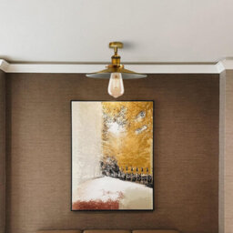 Pack 2 Vintage Semi Flush Mount Ceiling Light With E27 Base Metal Shade For Kitchen, Living Room Yellow Brass Without Bulb - thumbnail 7