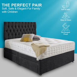 Dining Tables Beirut Matching Headboard Divan Set, 2 Drawer On Same Side With Sprung 1500 Comfort Mattress - Chenille Charcoal - King - thumbnail 2