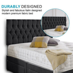 Dining Tables Beirut Matching Headboard Divan Set, 2 Drawer On Same Side With Sprung 1500 Comfort Mattress - Chenille Charcoal - King - thumbnail 3