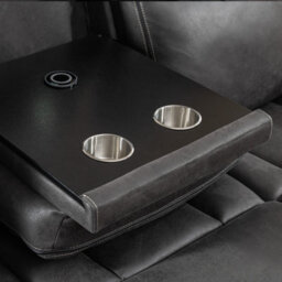 Furnishings For Less UK Techtronic Leather Like Bluetooth + Speakers Electric Reclining Corner Sofa With Console - thumbnail 5