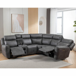 Furnishings For Less UK Techtronic Leather Like Bluetooth + Speakers Electric Reclining Corner Sofa With Console - thumbnail 2