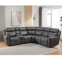 Furnishings For Less UK Techtronic Leather Like Bluetooth + Speakers Electric Reclining Corner Sofa With Console - thumbnail 3