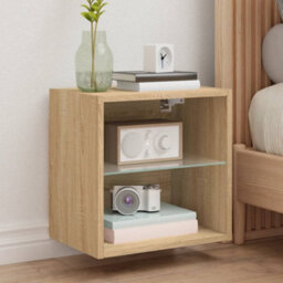 Berkfield Bedside Cabinet With Led Lights Wall-Mounted Sonoma Oak - thumbnail 1