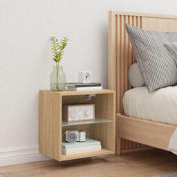 Berkfield Bedside Cabinet With Led Lights Wall-Mounted Sonoma Oak - thumbnail 4