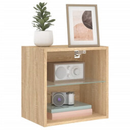 Berkfield Bedside Cabinet With Led Lights Wall-Mounted Sonoma Oak - thumbnail 5