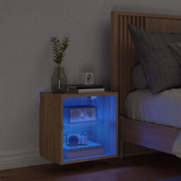 Berkfield Bedside Cabinet With Led Lights Wall-Mounted Sonoma Oak - thumbnail 3