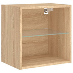 Berkfield Bedside Cabinet With Led Lights Wall-Mounted Sonoma Oak - thumbnail 6
