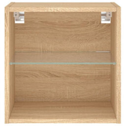 Berkfield Bedside Cabinet With Led Lights Wall-Mounted Sonoma Oak - thumbnail 7