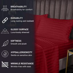 Ameha Stripe Fitted Sheet 40 Cm Deep Pocket- Hypoallergenic Easy Care Red Bed Sheets Uk King Bedsheet(152X200Cm) - thumbnail 8