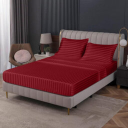 Ameha Stripe Fitted Sheet 40 Cm Deep Pocket- Hypoallergenic Easy Care Red Bed Sheets Uk King Bedsheet(152X200Cm) - thumbnail 4