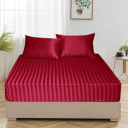 Ameha Stripe Fitted Sheet 40 Cm Deep Pocket- Hypoallergenic Easy Care Red Bed Sheets Uk King Bedsheet(152X200Cm) - thumbnail 2