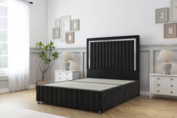 "Sloomy Boston Chrome Black Plush Divan Bed 2 Drawers Left Side-26"" Strutted Headboard 12"" Footboard 4'6 Double" - thumbnail 1