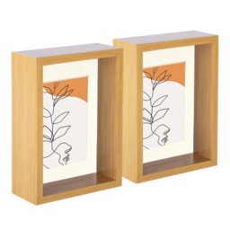 "Nicola Spring 5 X 7"" Deep Photo Frames - Light Wood/ivory Mount - 3D Deep Box Picture Frame Display Case (20 X 15Cm) X5" - thumbnail 1
