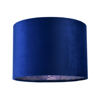 Happy Homewares Deep Sea Blue Velvet Drum Lamp Shade With Inner Floral Pattern Lining - image 1