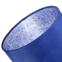 Happy Homewares Deep Sea Blue Velvet Drum Lamp Shade With Inner Floral Pattern Lining - thumbnail 5