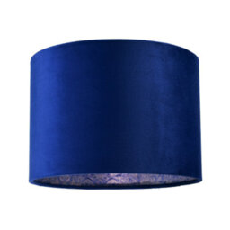 Happy Homewares Deep Sea Blue Velvet Drum Lamp Shade With Inner Floral Pattern Lining