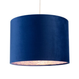 Happy Homewares Deep Sea Blue Velvet Drum Lamp Shade With Inner Floral Pattern Lining - thumbnail 2