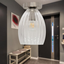 First Choice Lighting Set Of 2 Birch - Fluted Glass Satin Nickel Ceiling Light Fittings - thumbnail 4