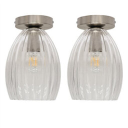 First Choice Lighting Set Of 2 Birch - Fluted Glass Satin Nickel Ceiling Light Fittings - thumbnail 1