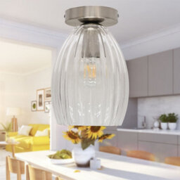 First Choice Lighting Set Of 2 Birch - Fluted Glass Satin Nickel Ceiling Light Fittings - thumbnail 5