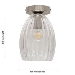 First Choice Lighting Set Of 2 Birch - Fluted Glass Satin Nickel Ceiling Light Fittings - thumbnail 6